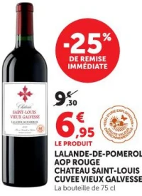 LALANDE-DE-POMEROL AOP ROUGE CHATEAU SAINT-LOUIS CUVEE VIEUX GALVESSE La bouteille de 75 cl