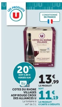 COTES DU RHONE VILLAGES AOP ROUGE CROIX DES ALLIANCES U La fontaine à vin® de 3 L