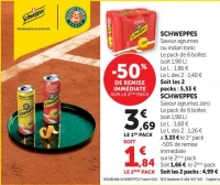 SCHWEPPES Saveur agrumes ou indian tonic Le pack de 6 boîtes (soit 1,98 L)
