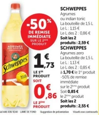 SCHWEPPES Agrumes ou indian tonic La bouteille de 1,5 L