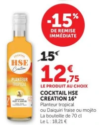 COCKTAIL HSE CREATION 16° Planteur tropical ou Daiquiri fraise ou mojito