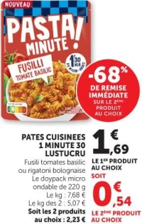 PATES CUISINEES 1 MINUTE 30 LUSTUCRU