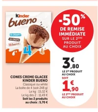 CONES CREME GLACEE KINDER BUENO Classique ou white