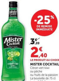 MISTER COCKTAIL Citron vert kiwi ou pêche ou fruits de la passion