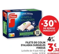 FILETS DE COLIN D'ALASKA SURGELES FINDUS La boîte de 4 (soit 400 g)