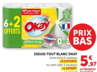 ESSUIE-TOUT BLANC OKAY Extra long 6 rouleaux +2 OFFERTS ou sans tube 3 rouleaux +1 OFFERT Le paquet