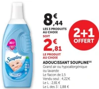 ADOUCISSANT SOUPLINE(A) Grand air ou hypoallergénique ou lavande Le flacon de 1,5