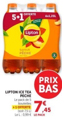 LIPTON ICE TEA PECHE Le pack de 5 bouteilles + 1 OFFERTE