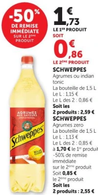 SCHWEPPES Agrumes ou indian tonic La bouteille de 1,5 L