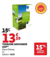 TOURAINE SAUVIGNON AOP(2) Pierre Chanau 3 l Soit le l : 4€53