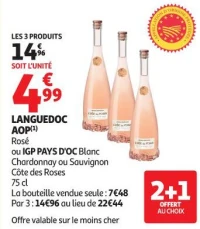 LANGUEDOC AOP(1) Rosé ou IGP PAYS D'OC Blanc Chardonnay ou Sauvignon Côte des Roses