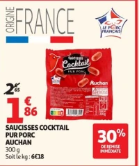 SAUCISSES COCKTAIL PUR PORC AUCHAN