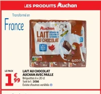 LAIT AU CHOCOLAT AUCHAN AVEC PAILLE