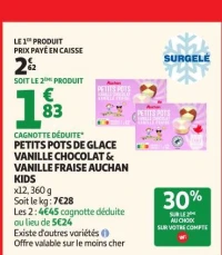 PETITS POTS DE GLACE VANILLE CHOCOLAT & VANILLE FRAISE AUCHAN KIDS