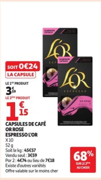 CAPSULES DE CAFÉ OR ROSE ESPRESSO L'OR