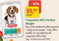 Croquettes Hill's Perfect Weight Pour chien adulte de taille moyenne < 25 kg saveur poulet - 12 kg