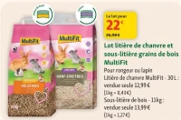 Lot litière de chanvre et sous-litière grains de bois MultiFit