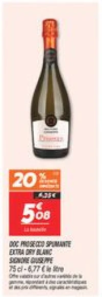 Doc prosecco spumante extra dry blanc