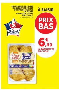 CORDON BLEU DE POULET OU NUGGETS DE POULET OU CROQUE FROMAGE DE POULET OU PANÉ DE POULET PERE DODU(1)