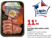 PLATEAU GRILLADOU LAPIN RIBOT (1) Comprenant 2 cuisses coupées, 2 épaules, 1 râble tranché, 1 sachet d’assaisonnement thym-citron ou tex-mex ou assaisonnement paëlla