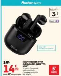 ÉCOUTEURS SEMI INTRA AURICULAIRES Q1342 TWS NOIR