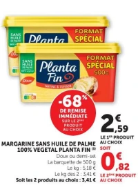 MARGARINE SANS HUILE DE PALME 100% VEGETAL PLANTA FIN