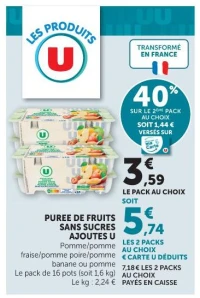PUREE DE FRUITS SANS SUCRES AJOUTES U