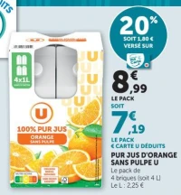 PUR JUS D'ORANGE SANS PULPE U