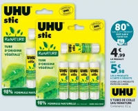 5 TUBES DE COLLE UHU RENATURE