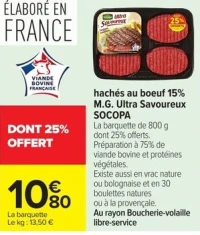 hachés au boeuf 15% M.G. Ultra Savoureux SOCOPA