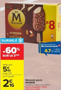 Bâtonnets glacés MAGNUM Amande ou Classic
