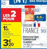 Emmental râpé CARREFOUR CLASSIC'