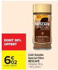Café Soluble Spécial Filtre NESCAFÉ L'Original, 140 g + 60 g offerts