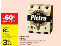 Bière Corse PIETRA Ambrée à la châtaigne , 6 % vol . , 6 x 25 cl .