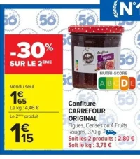 Confiture CARREFOUR ORIGINAL Figues, Cerises ou 4 Fruits Rouges, 370 g