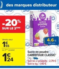 Sucre en poudre CARREFOUR CLASSIC' 1 kg