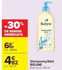 Shampooing Bébé BIOLANE Doux au Lin, 350 ml.