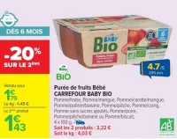 Purée de fruits Bébé CARREFOUR BABY BIO