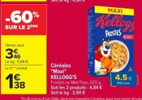 Céréales "Maxi" KELLOGG'S Frosties ou Miel Pops, 620 g.