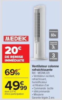 Ventilateur colonne rafraîchissante