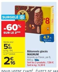 Bâtonnets glacés MAGNUM Amande ou Classic