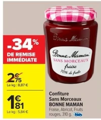 Confiture Sans Morceaux BONNE MAMAN Fraise, Abricot, Fruits rouges, 310 g.