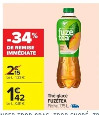 Thé glacé FUZETEA Pêche, 1,75 L.