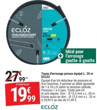 Tuyau d'arrosage poreux équipé L. 20 m ECLOZ
