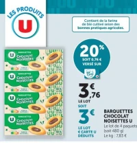 BARQUETTES CHOCOLAT NOISETTES U