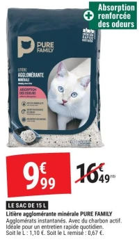 Litière agglomérante minérale PURE FAMILY