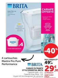 4 cartouches Maxtra Pro Pure Performance CARAFE FILTRANTE STYLE ESSENTIAL BRITA