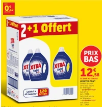 LESSIVE X-TRA Variétés au choix Le lot de 2 bidons de 40 lavages + 1 BIDON OFFERT