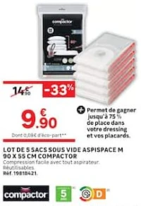 LOT DE 5 SACS SOUS VIDE ASPISPACE M 90 X 55 CM COMPACTOR
