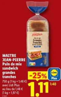 MAITRE JEAN-PIERRE Pain de mie sandwich grandes tranches